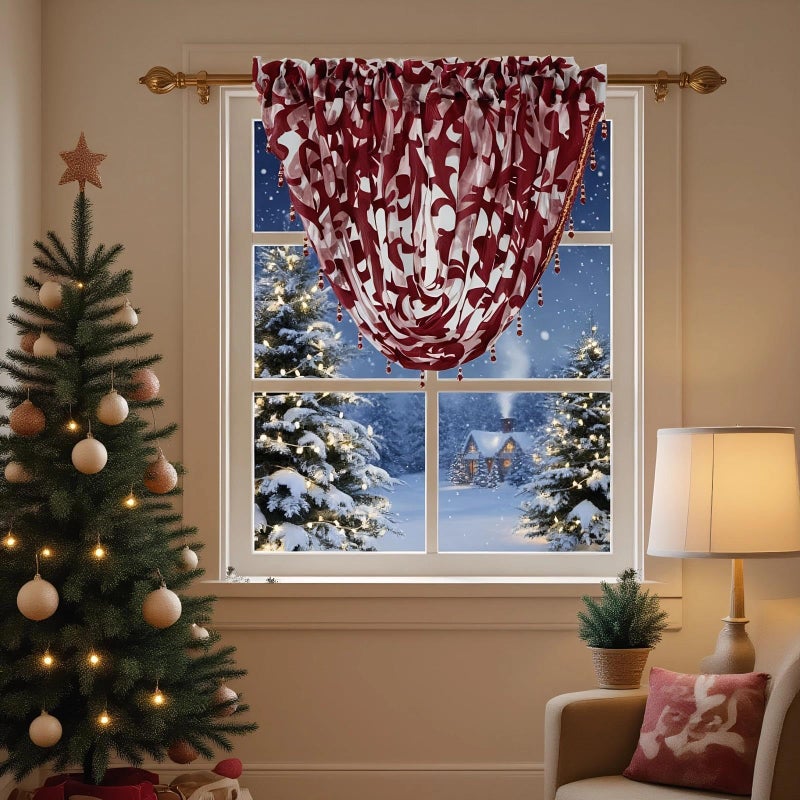 NAPEARL Burgundy Red Valance Curtain Christmas Sheer Decorative Window Sheer for Festival, Swag for Living Room, Dining, Small Windows (1 Valance, 40 x 17 Inch) - Image 4